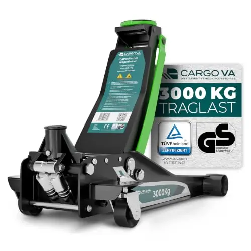 CargoVA Cric Hydraulique 3T Pro Plat 75mm – TÜV, Double Piston, Cric Rouleur Professionnel pour SUV & Voiture, Hauteur de Levage jusqu'à 505mm