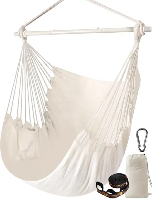 Chihee Sièges Suspendus Chaise Hamac Solide en métal Pliable Barre d'écartement Portable Chaise Suspendue Max 500 lbsSiège Confortable Patio pelouse Coton mélangé pour Confort supérieur Durabilité