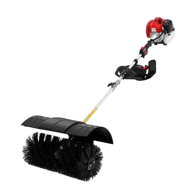 52CC Balayeuse à neige manuelle 2 temps 2,3 CV Balayeuse à essence Pelle à neige Moteur Balayeuse à neige avec brosse de 52 cm de taille de brosse portable Balai de rue Balai à essence pour