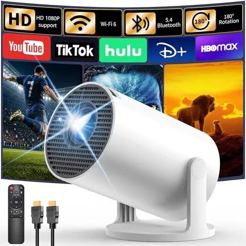 [Apps intégrées] Vidéoprojecteur Mini Projector, WiFi 6 et Bluetooth 5.4, Android 14.0, 4K Portable projecteur Video avec 18000 Lumens, Retroprojecteur Auto Keystone Compatible avec HDMI/Stick TV/PC