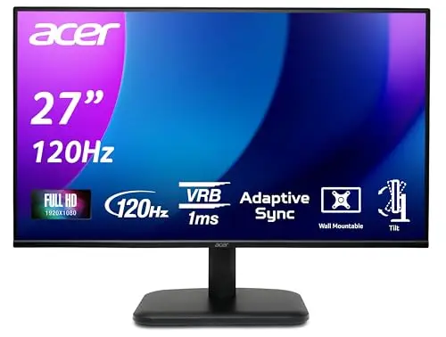 acer EK271Gbif, Écran PC 27" Full HD IPS, 120Hz (1920x1080, AdaptiveSync, 1ms VRB, 250 Nits, Comfyview, BlueLightShield, Flicker-Less, 1xVGA/1xHDMI 1.4) Moniteur PC, Couleur Noir