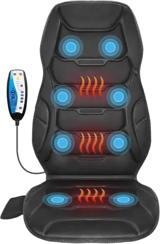 COMFIER Housse de siège de massage chauffante, tapis de massage vibrant pour le dos et la nuque, coussin de siège relaxant, appareil de massage dorsal pour la maison ou le bureau, cadeaux pour femmes