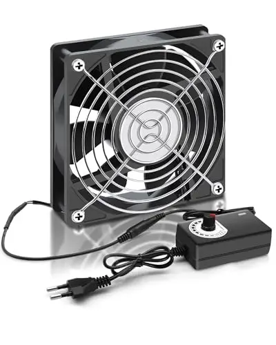 RUIZHI 120mm 12V PC Ventilateur de Boîtier - Vitesse du Vent Réglable, Ventilateur pour Pc, VentilateuR AC 220V - 240V, 2750RPM, Portable Ventilateurs pour TV, Radio, Routeur, Double ventilateur