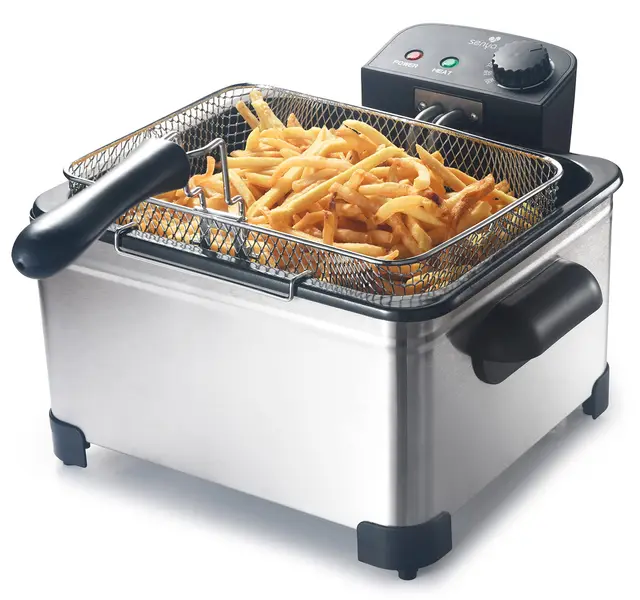SENYA Family Fryer, Friteuse Électrique 5L avec Huile, Cuve Amovible, 3 Paniers, 2000W, Thermostat Réglable 190°C, Inox, Grande Capacité, Jusqu'à 1kg de Frites, 4 à 6 Personnes