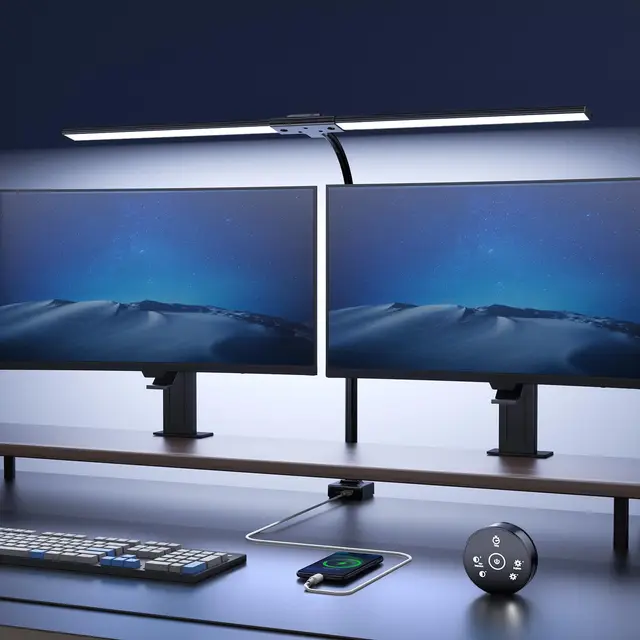 Lampe de Bureau LED 24W avec Pince - 1500LM 80CM Lampe de Lecture à DEL de Cygne avec Télécommande, Port de chargement USB pour Maison et Bureau, Noir