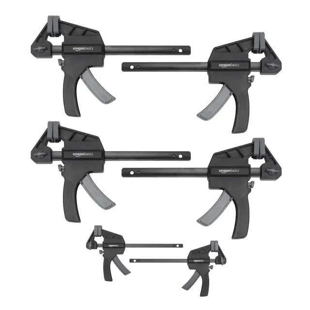 Amazon Basics Serre-joints une main Lot de 6 - 2 pièces 10,16 cm, 4 pièces 15,24 cm, Noir/ Gris