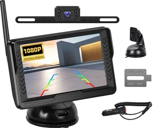 OiLiehu Caméra de Recul sans Fil, Moniteur HD 5", 1080P 120° Grand Angle Caméra Arrière pour Vision Nocturne Infrarouge, Étanche IP68, Caméra de Recul Kit pour Petite Voiture DC 12V