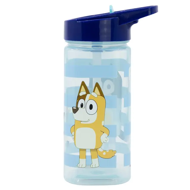 STOR Gourde Réutilisable Bluey avec Paille Intégrée 530ml - Sans BPA - Bouteille Eau Plastique Carrée Enfant