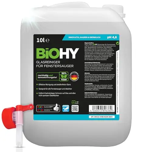 BiOHY Nettoyeur de vitres pour aspirateurs de vitres (Bidon de 10l) + Robinet | brillant éclatant sur toutes les surfaces | pour un nettoyage sans traces (Fenstersauger)