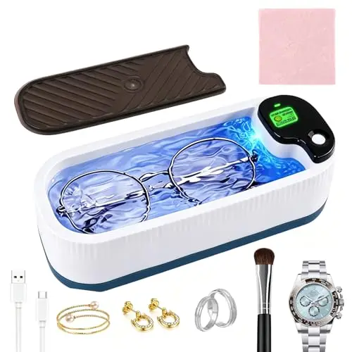 Nettoyeur Ultrasons avec 300 ML Bac Ultrasons, Ultrasonic Cleaner Nettoyage Profond 360°, Nettoyeur Ultrason pour Lunettes Bijoux Dentiers Montres Tête de Rasoir