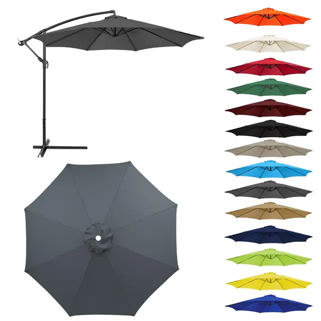Auvent De Remplacement pour Parasol 2,0/2,3/2,5/2,7m/3,0m, 6 Baleines/8 Baleines Toile De Parasol Déporté Remplacement pour Cour,Jardin,Plage, Protection UV 50+ (3.0m-6 Ribs,Gris)