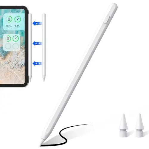 Stylet iPad Chargement Sans Fil, Stylus Pen avec Rejet de Paume, Crayon Compatible iPad 6/7/8/9/10, Pro 11" 4/3/2/1, 12,9" 6/5/4/3, Air 3/4/5, Mini 5/6