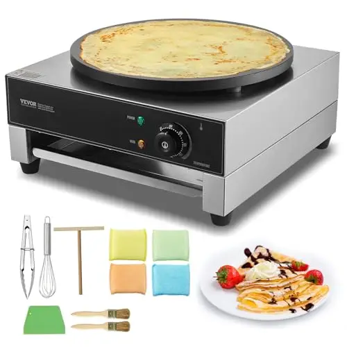 VEVOR Crêpière Électrique 40 cm, Appareil à Crêpes Commercial, Machine à Crêpes Antiadhésive, Plaque Chauffante à Crêpes Plate, 1700 W, en Acier Inoxydable, avec Contrôle de la Température, Restaurant