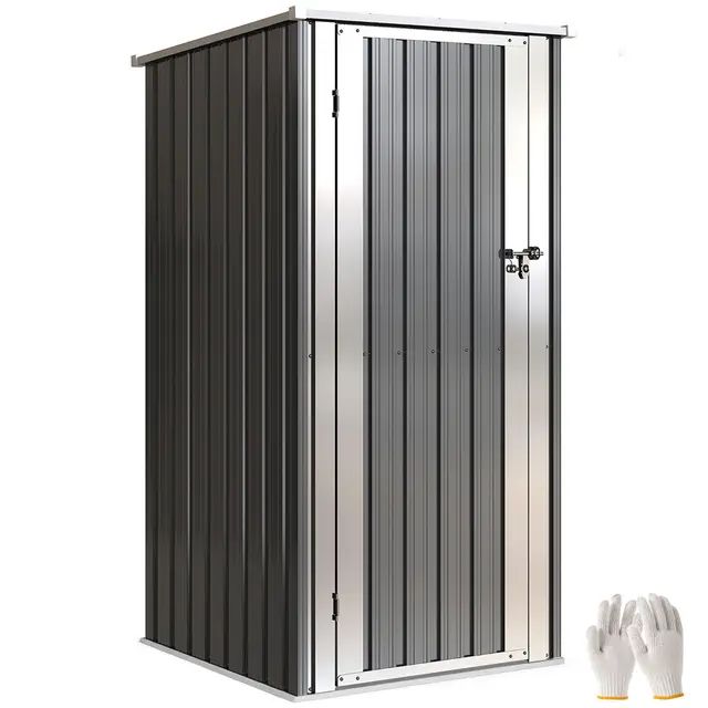 Outsunny Abri de Jardin en Métal 0,69m² 83x89x163cm - Armoire de Jardin en Acier Galvanisé avec Toit Incliné Anti-UV et Barres de Soutien - Cabanon de Rangement pour Outils et Balcon, Gris Anthracite