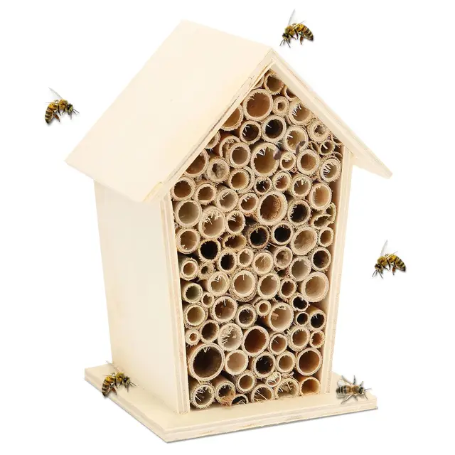 Hotel a Insectes Petite Taille,Hôtel à Insectes en Bois Résistant aux Intempéries - pour Abeilles Mellifères Abeilles Sauvages, Bourdons et Coccinelle,avec Tubes en Bambou pour Abeilles