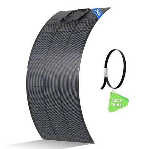 ECO-WORTHY Panneau Solaire Souple 200W,Matériau ETFE Cellule Mono 18BB 25% de Conversion élevée pour Camping-car, Balcon,Bateau, Toit, Camping, Maison, Yacht, Surfaces irrégulières