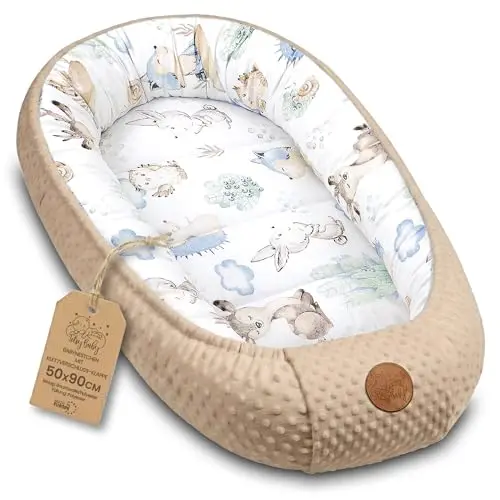 Totsy Baby Réducteur de Lit Bébé 90x50cm en Minky Polyvalent pour Nid d'ange Couffin et Naissance Chaud et Doux et Accessoires pour nid Douillet Winter Cocon Hérisson Kaki
