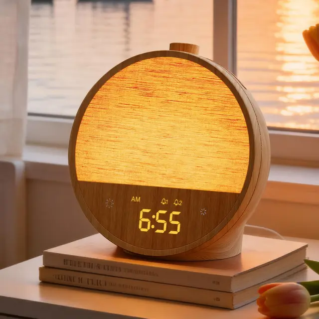 blonbar Réveil à lumière du jour, réveil avec lumière au lever du soleil, lampes de nuit avec 10 sons naturels et 10 sons blancs, lampe de table avec veilleuse d'ambiance RVB, réveil doux