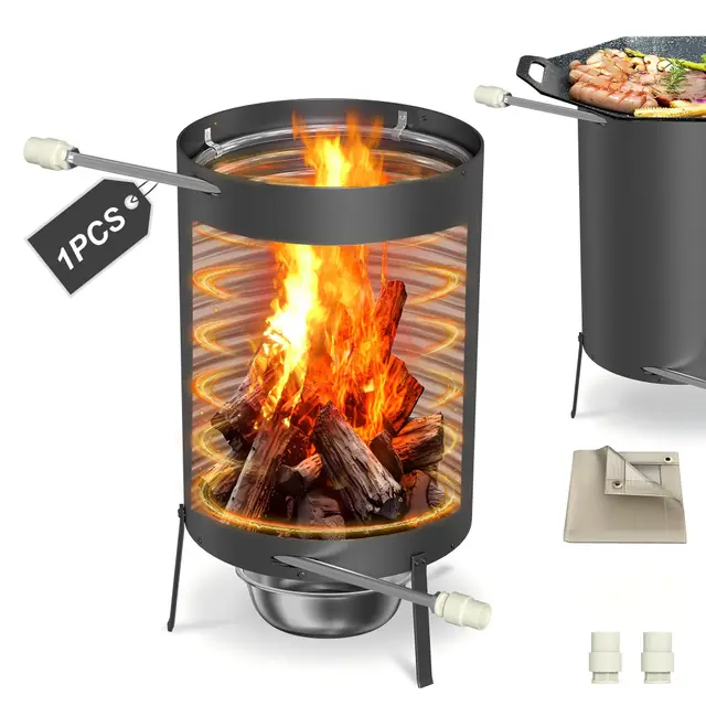 YRHome Chauffage de piscine en acier inoxydable avec spirale chauffante, Ø 32/Ø38 mm, raccord 2 en 1, chauffage pour bois de chauffage, avec tapis de protection contre le feu et bac de récupération