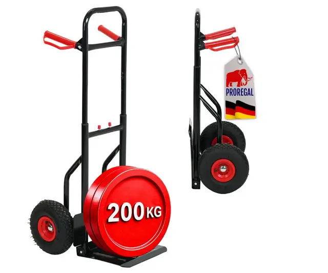 PROREGAL Diable pliable Odin - H x l x P : 112 x 48 x 53 cm - Charge maximale : 200 kg - Pneus pneumatiques - Cadre en acier - Noir - Chariot de transport pliable