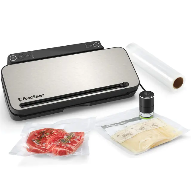 FoodSaver Machine Sous Vide Alimentaire | Système de conservation des aliments multifonction avec accessoire à main portatif | 1 rouleau, 4 sacs sous vide et 4 sacs zippés [VS3190X]