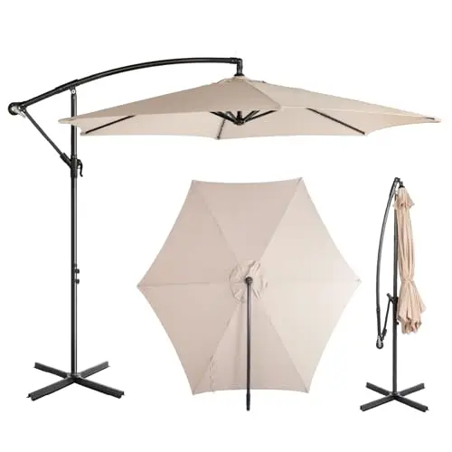 LEADZM Parasol déporté Ø 300 cm avec manivelle et rotatif à 360° avec 6 baleines, imperméable et protection UV, parasol de jardin avec support pour jardin, terrasse et extérieur