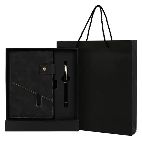 Cuir Carnet De Notes Coffret Cadeau, Carnet De Notes A5 Vintage avec Stylo Boîte-Cadeau Sac, Carnet Personnalisé Classique Business Quotidien, Carnets De Voyage Femmes Hommes (Noire)