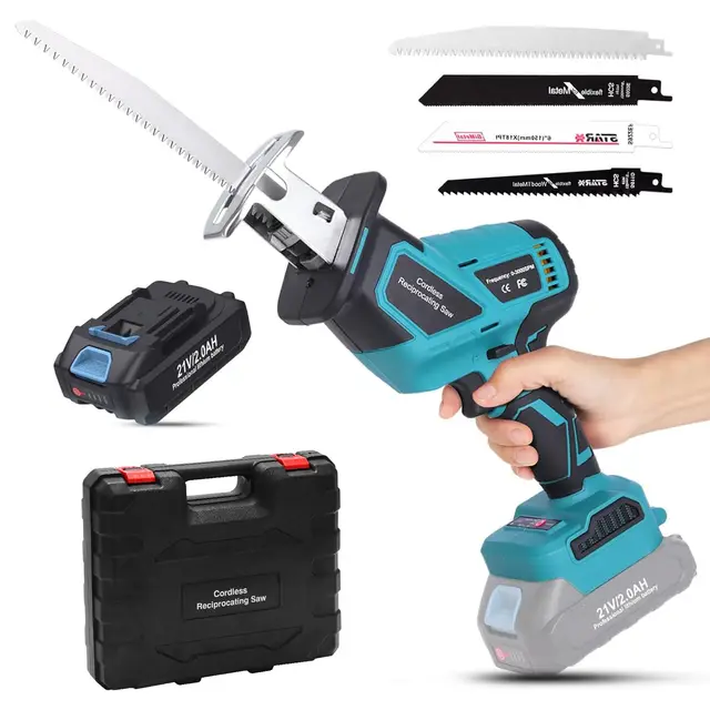Yofuly Scie Sabre Sans Fil pour MMaki-ta 18V 21V Battery, Scie Egoîne Electrique avec 2.0Ah Batterie et Chargeur, Vitesse Variable Scies Alternatives Sans Fil pour le Bois/Métal, 4 × Lames de Scie