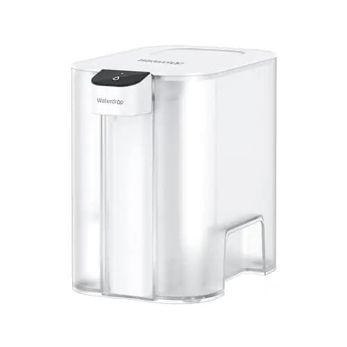 Waterdrop Carafe Filtrante Électrique Instantanée Avec Filtre de 3 Mois, Système de Filtration d'eau de Comptoir de 6 L, Réduit le Chlore, le Plomb, le Mercure, Réduit les PFAS, 757 Litres, Blanc