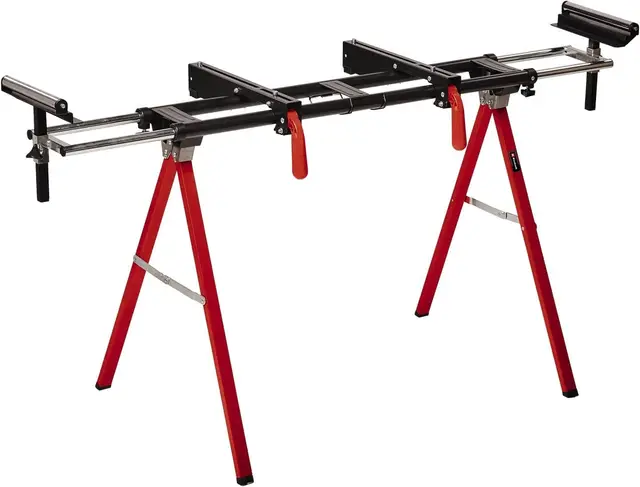 Einhell Piètement stationnaire MSS 1608 (piètement pour scies à onglet, réglable en hauteur, supports extensibles avec roulettes, repliable pour un faible encombrement)