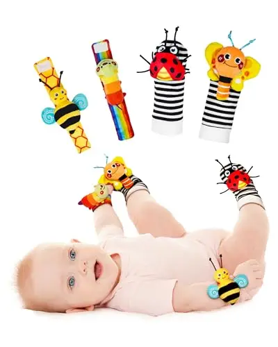 Infinno Jouet Bebe de 3 6 9 Mois - Ensemble de Poignet et Chaussettes Hochet - Sonore Fort et de Taille Convenable -Développement Sensoriel et cadeau bebe naissance