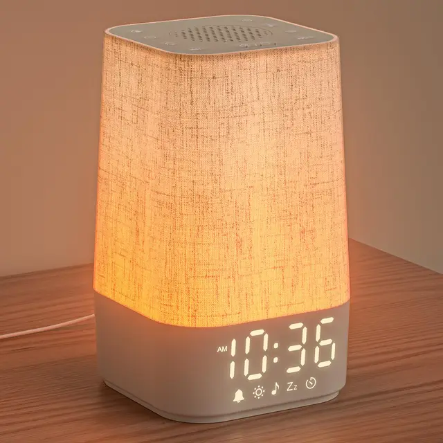 LIORQUE Réveil Lumineux Simulateur d'Aube, Reveil Simulateur d'Aube sur Lampe de Chevet LED, Lampe de Reveil avec 30 Sons pour Dormir, 13 Niveaux de Luminosité- Adaptateur Inclus