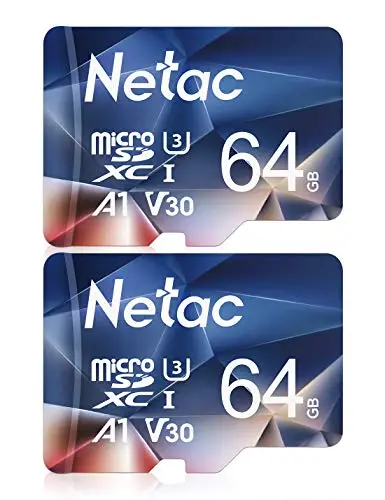 Netac 2 Paquets 64Go Carte Mémoire Micro SDHC A1, U3, UHS-I,C10, V30 Vitesse Jusqu'à 100/30 Mo/Sec (R/W) pour Smartphone, Appareil Photo, Switch, Gopro, Tablette,Drones
