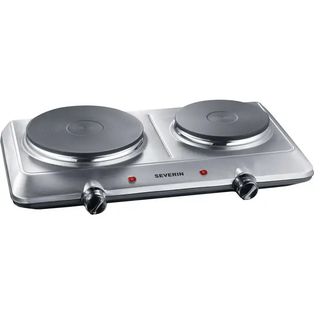 SEVERIN Plaque de cuisson électrique double 2 500 W, Plaque de cuisine pour logement étudiant ou camping, Plaque électrique avec réglage continu de la température, inox, KP 1014