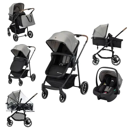 Bebeconfort Haze Trio Lux, Poussette 3-en-1 Avec Siège Auto Bébé (i-Size), 0-4 ans (max. 22 kg), Unité de Siège 2-en-1, Position Allongée, Pliage Compact, Poussette Trio Légère, Tinted Grey