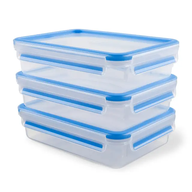 EMSA 515645 Alimentaires Clip & Close, Transparent/Bleu, 1,2 Litres, Lot de 3 Boîtes