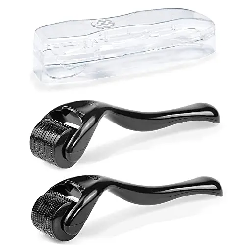 2pcs Derma roller pour Repousse des Cheveux et Barbe,0,5 mm et 1mm Derma-roller Cheveux Rouleau Microneedling pour Visage, Réduction des Cicatrices et Rides, Soin de la Peau et Barbe