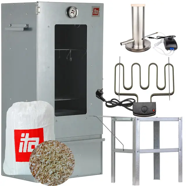 ITA Fumoir Électrique 7000 - Ensemble Smoker avec Chauffage, Table, Générateur de Fumée - Armoire de Fumage avec Fenêtre & Thermomètre - Acier Alliage - Qualité UE, Direct du Fabricant