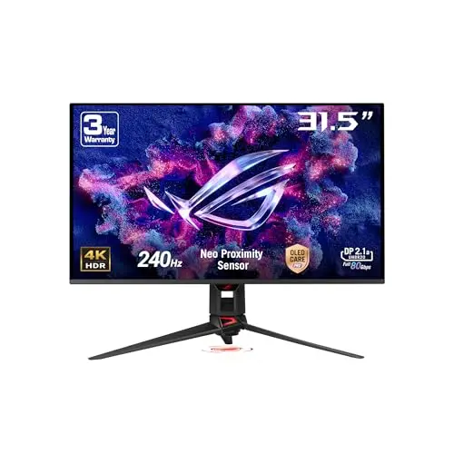 ASUS ROG Swift OLED PG32UCDMR, Moniteur de Jeu 31,5", 4K QD-OLED (3840 x 2160), 0,03 ms (GTG), 240 Hz, Compatible avec G-Sync, Ports USB-C et USA-A, DisplayPort, HDMI, DisplayWidget Center, Noir