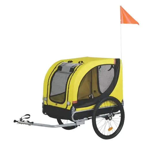 Dunlop Remorque velo Pliable - Cariole Velo Max. 40 KG - Chariot chien Jaune/Noir - 75 x 52 x 65 cm