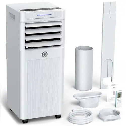 Climatiseur Mobile avec évacuation 9000 BTU,Climatiseurs 3 in 1 Refroidisseur/Ventilateur/Déshumidificateur/Mode nuit,Inclus Minuterie, Roulettes 360°,Tuyau D'échappement, Télécommande&Displays