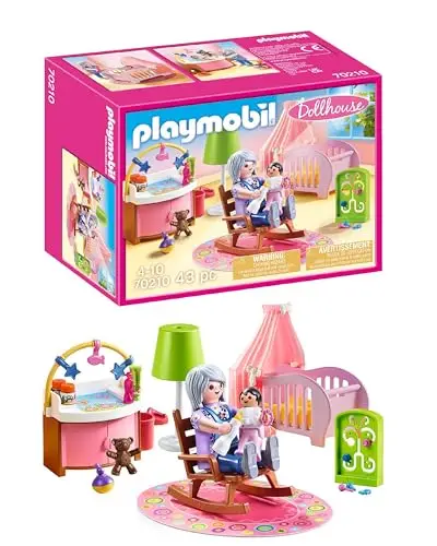 Playmobil 70210 Chambre de bébé - Dollhouse - avec Deux Personnages, lit bébé, Table à Langer, Lampe sur Pied, Fauteuil à Bascule et des Accessoires - pour aménager la Grande Maison - Dès 4 Ans