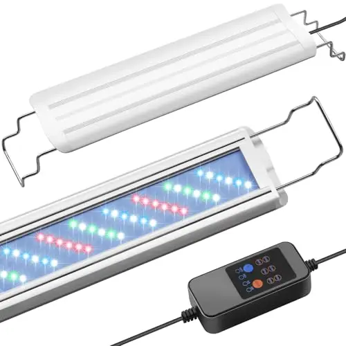 Éclairage Aquarium avec Cycle Auto 24/7, Rampe LED Aquarium à Spectre Complet avec Minuterie, Réglage Luminosité 10 Niveaux, Supports Extensibles (30-45cm)