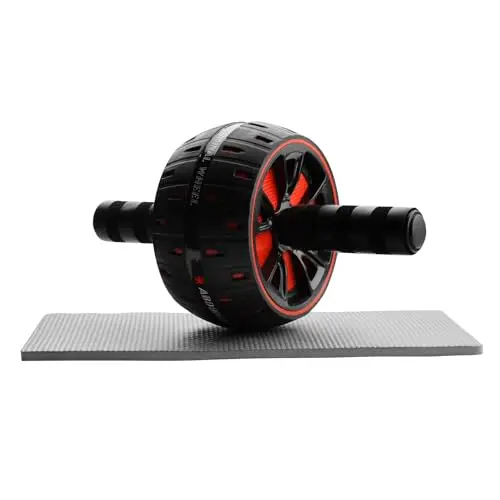 Roue Abdominale, Roulette Abdominaux avec Tapis Charge Max 150 kg Ab Wheel avec Poignées Mousse Ergonomiques, Ab Roller Unisexe pour La Maison et Le Gymnase(Noir et Rouge)