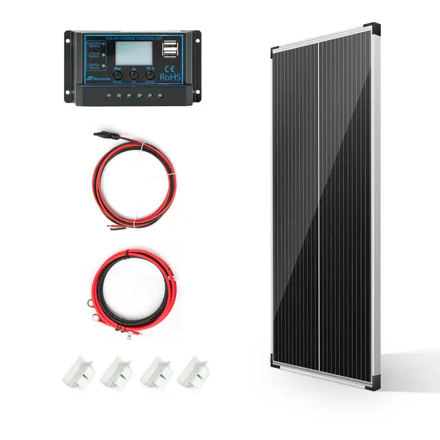 Nicesolar Système de panneau solaire hors réseau 100 W 12 V, kit de panneau solaire de charge pour camping, contrôleur de charge solaire 20 A + câble solaire, pour maison, abri de jardin, camping-car