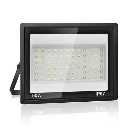 Projecteur LED Extérieur 50W, 7000K Blanc Froid, 5000LM Super Lumineux, IP67 Étanche, 72 LEDs, Spot Extérieur pour Jardin, Cour, Garage, Allée, Atelier, Couloir et Éclairage de Sécurité