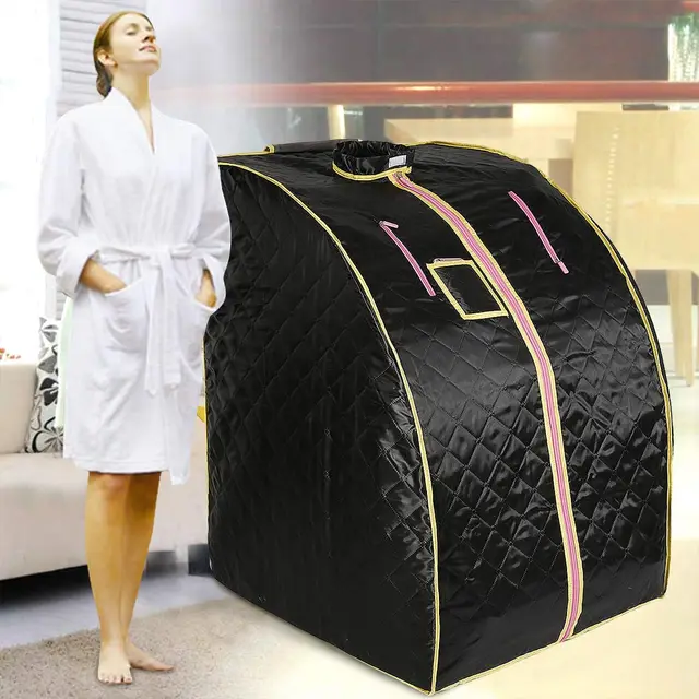 Sauna Infrarouge, Sauna Portable avec 4 Plaques Chauffantes+Chaise Pliante+Télécommande, Cabine de Sauna Portatif pour une Personne (Noir)