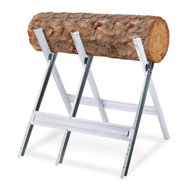 Relaxdays Chevalet de sciage, couper le bois, pliable, support tronçonneuse, acier, HxLxP: 81 x 75,5 x 81 cm, argenté