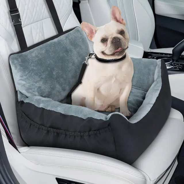 Lannvan Siege Auto Chien, Antidérapant Siege Chien Voiture avec Détachable et Lavable Coussin, Siège Auto pour Chien Chat Petite Taille avec Laisse de Sécurité et Poches de Rangement Latérales, Noir
