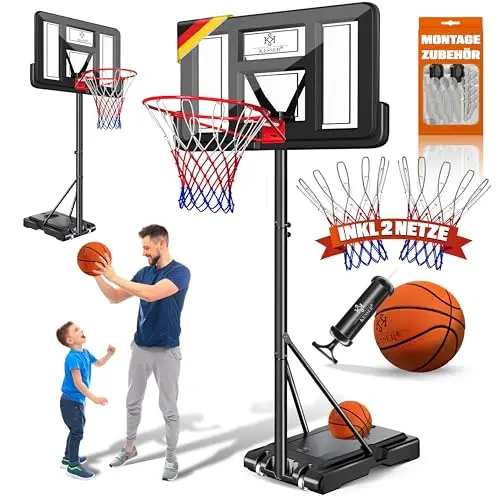KESSER® Panier de Basket-Ball Haut de Gamme avec Support - roulettes - Basketball + Pompe - Hauteur du Panier réglable de 230 à 305 cm - Panier de Basket pour Adultes et Enfants